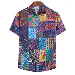 T-shirt da uomo T-shirt da strada da uomo Hawaii Manica corta Estate Floreale Stile allentato Etnico Casual Stampa in lino di cotone hawaiano 2373