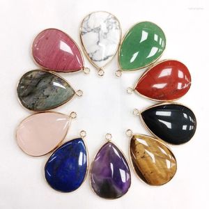 Pendant Necklaces Fashion Natural Amethyst Lapis Lazuli Stone Gold Color Hemming For Necklace Jewelry Accessories 10pc