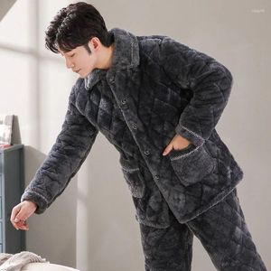 Men's Sleepwear 2023 Pajamas Winter Thick Fleece Coral Triple Layer Cotton Flannel Nightwear Warm Homewear Set Autumn