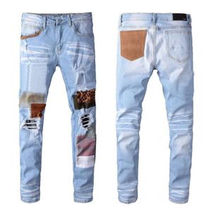 Jeans 2023 pants hip-hop vaqueros overlap high street jeans retro torn fold stitching designer motorcycle riding slim size 28~38SML