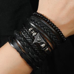 Armreif Punk Wikinger Armband für Männer Handarmbänder Totenkopf Halloween Gewebter Schmuck Verstellbares Lederset