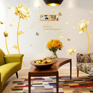 Наклейки на стену, художественный съемный фон «сделай сам», спальня, водонепроницаемый ПВХ, гостиная, золотой цветок, домашний декор, офисная наклейка