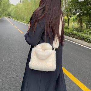 Autumn/Winter New Imitation Wool Bag Crossbody Bag Single Shoulder Fur Shoulder Strap Tote Bag Plush Bag Tote Bag White Style