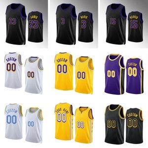 Custom Basketball Jersey 23 James 3 Davis Austin Reaves 1 Russell 2023-24 yellow white purple city jerseys Men Youth S-XL