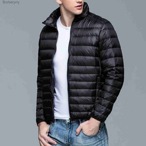 Męska puch Parkas Winter Męska kurtka Ultra Light Solid Jackets Stojak na wiatrówkę stojak na zamek błyskawiczny Lekki ciepły płaszcz NEWL231014