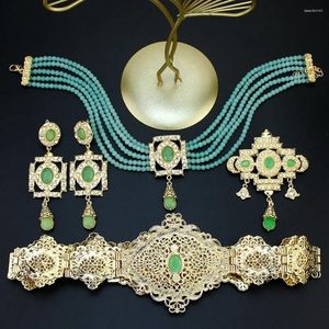 Necklace Earrings Set Sunspicems Morocco Caftan Waist Belt Bead Choker Square Earring Brooch Arabic Gold Color Bride Jewelry For Women