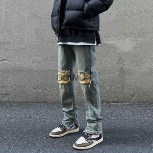 Mäns jeans 2022 Trendbyxor Mens Cowboy Pants Jeans för män Hip Hop Baggy Straight Retro Loose Casual With Print Boot Cut Motorcykel XS J231014