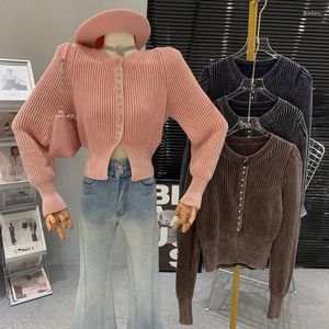 Malhas femininas simples em torno do pescoço de malha para mulheres outono design solto com suéter vintage superior dividido