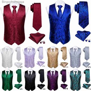 Men's Vests Luxury Silk Mens Vest Red Burugndy Blue Green Silver Purple Gold Paisley Embroidered Waistcoat Wedding Suits Jacket Barry WangL231014