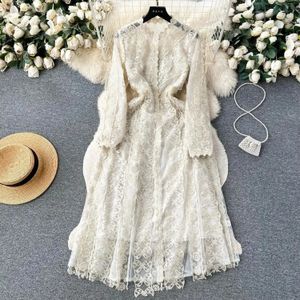 Basic Casual Dresses Women Luxury Flower Embroidery Mesh Dress Festa High Quality Elegant Cocktail Party Robe Vintage Designer Wedding Vestidos 2024