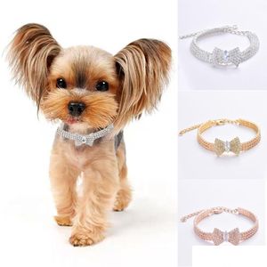 Colliers de chien Laisses Collier pour animaux de compagnie avec diamants réglable cristal diamant noeud papillon chat et petit collier bijoux pour Weddin Homefavor Dhzoa