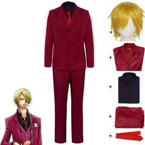 Cosplay anime korsanları vin sanji siyah cosplay kostüm peruk gömlek pantolonlu Hallowen kırmızı üniformalı karnaval partisi yetişkin kadın erkek takım elbise