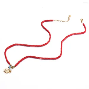 Hänge halsband rostfritt stål gyllene sol halsband vattentätt mode röd kristall pärlkedja smycken för kvinnlig droppe