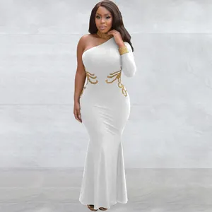 Vestidos casuais elegante branco vestido longo bodycon sereia maxi um ombro mulheres africanas jantar festa de casamento noite formal baile verão