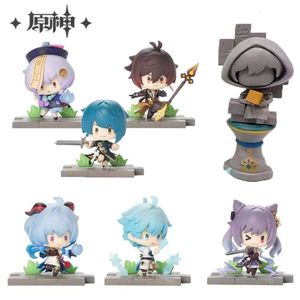 Fingle Toys 7-10 cm Genshin Impact Anime Figure Liyue Battlefield Heroes Action Figure Qiqi/Morax/Ganyu/Xingqiu/Chongyun/Keqing Figurine Toys