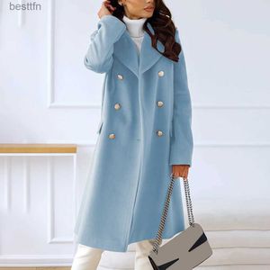 Misto lana da donna Donna Inverno Manica lunga Risvolto Doppio petto Cappotto da marinaio Trench di lana Giacca Soprabito Giacca a vento Fe Slim Cappotti di lanaL231014