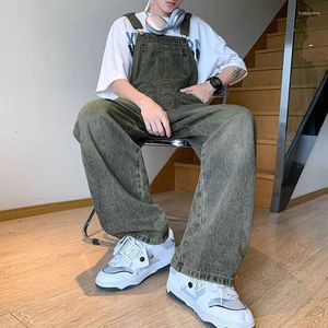 Men's Pants American Retro Denim Jumpsuit Summer Niche Handsome Causal Loose Straight Long Men Overalls Male Clothes