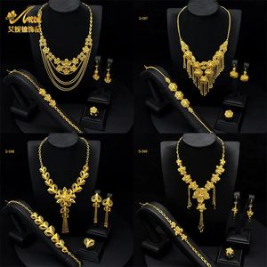 Bröllopsmycken sätter aniid Dubai African Luxury Tassle Flower Pendant For Woman Party Jewely Set Gold Plated Gifts Wholesal 231013