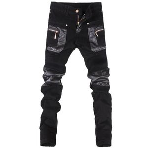 Pantaloni punk da uomo in stile coreano intero con cerniere in pelle Colore nero Stretto skenny Taglie forti 33 34 36 Pantaloni rock2841