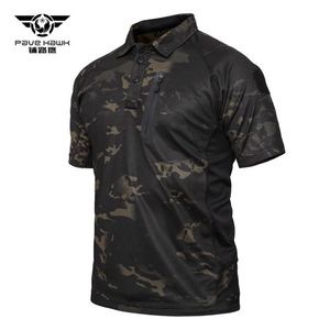 Outdoor Sports Tactical Short Sleeve Polo Collar T-shirt Men Physical Training Hiking Camping Camouflage Fast Dry Thin Military T 246I