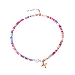 Bunte Perlen Initiale Choker Perlenketten für Frauen Edelstahl Buchstaben Anhänger Halskette Mode Muschel Herz Schmuck Boho Accessoires