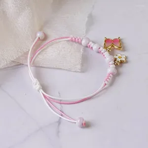 Charme pulseiras ajustável flor pingente moda trançada corda artesanal tecido amizade jóias presente f19d