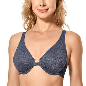 Reggiseno da donna senza fodera con retro scollato, reggiseno con motivo in pizzo, chiusura frontale con ferretto, taglie forti215x