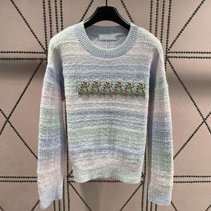 Colorful Letter Women Jumper Tops Sweater Knit Long Sleeve Striped Jumpers Elegant Round Neck Sweater Shirt Top