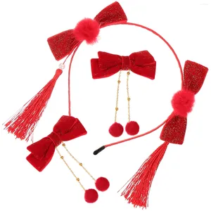 Bandane Fermagli per capelli Fermagli per fiocco Accessori carini cinesi Palline pelose Fascia per capelli Nappa in tessuto Bambino