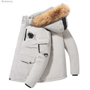 メンズダウンパーカー冬のジャケットメン90％ホワイトダックダウンパーカスコートミッドレングスファーカラー厚い雪のオーバーコート-30度warml231014