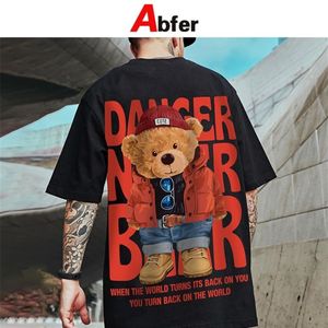 Abfer Western Style Retro T Shirt Men Cartoon Bear Printed Graphic T Shirts Overdimased Hip Hop Anime Eesthetic Tshirts Topps TEE 220299W