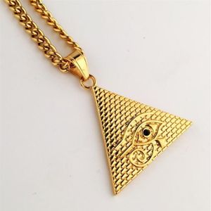 Designer de aço inoxidável colares gelado forma triângulo dourado pingente corrente fortuna charme hip hop colar para men254q