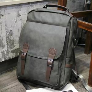 Men's PU backpack USB charging large capacity retro square outdoor leisure backpack