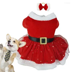 Dog Apparel Christmas Costume Shiny Netting Santa Claus Cute Girl Clothing Red Dresses Cat