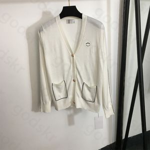 Ice Silk Deep V Knitted Coat Women Sexy Loose Thin Cardigan Jacket Fashion Embroidery Knitwear