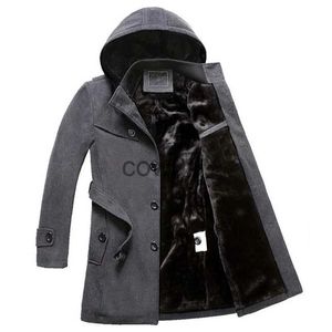 Misto lana da uomo Cappotto invernale in lana spessa con cappuccio in pile da uomo 2021 Cappotto lungo trench in lana nuovo di zecca Cappotto tascabile casual con cappuccio rimovibile J231014