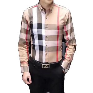 Designer Mens Dress Shirt Casual Slim Silk T-shirt Manga Longa Casual Roupas de Negócios Luxo Xadrez Homens Asiático Szie M-4XL