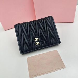 Designer Sweet Luxury card Bag Women's Letter Pleated Sheepskin M letter Solid color Purse New clip Mini Multi-TICA Euro-American style