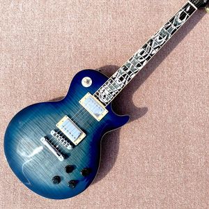 Standard Electric Guitar, Abalone inlay, Blue Circle, Tiger Maple, Top Frets Binding, Tune-O-Matic Bridge, Free Shipping