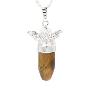 Natural Crystal Gemstone Angel Bullet Stone Pendant Halsband för kvinnor och flickor Modesmycken med två kedjor3001