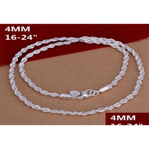 Chains Plated Sterling Sier Necklace 4Mm Men Ed Rope Chains 16 18 20 22 24 Inches Dhsn067 Top 925 Plate Necklaces Jewe6211780 Jewelry Dh7Hi