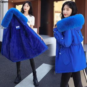 Mulheres para baixo parkas coreano solto com capuz casaco de pele outwear plus size jaqueta feminina 2023 inverno quente engrossar algodão 231013