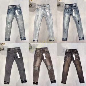 Designer Mens Jeans Purple Jeans Denim Pant Distressed Ripped Biker Jean Slim Fit Motorcycle men clothing Size 30-40