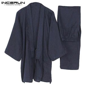 Men's Sleepwear Men Kimono Set Homewear Japanese Style Solid Color Cotton Tops And Pants Pajamas Loose Casual Comfy L-5XL309S