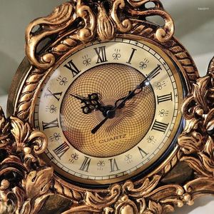 Table Clocks European Style Clock Desk Creative Resin Retro Living Room Fashionable Decoration Bedroom Luxurious Desktop S