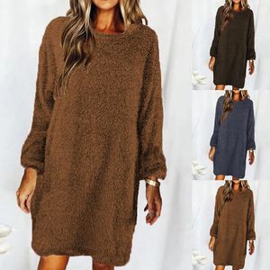 Kvinnors tröjor Kvinnor långärmad besättning hals smal stickad tröja bodycon midi klänning pullover blus toppar