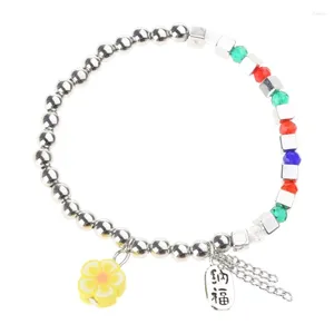 Charm Bracelets Fashion Crystal Beaded Elastic Cord Flower Bangle F19D