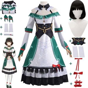 Cosplay Anime Game Genshin Impact Katheryne Cosplay Costume Wig Liyue Harbour Adventurer Association Receptionist NPC Maid Suit Halloween