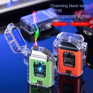 Lighters USB Plasma Lighter Type-c Transparent Shell Flash Light Electronic Pulse Creative Lanyard Double Arc Gadget Cool