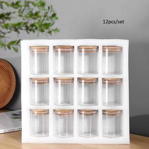 1set 12pcs,Small Capacity Food Storage Jar, Sealed Snack Canister with Bamboo Lid, Kitchen Seasoning Box, High Borosilicate Glass Grain Tea Nut Bean Container